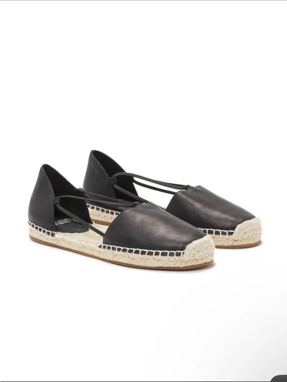 Eileen Fisher Black Leather Espadrille Flats with Elastic Cross-Straps